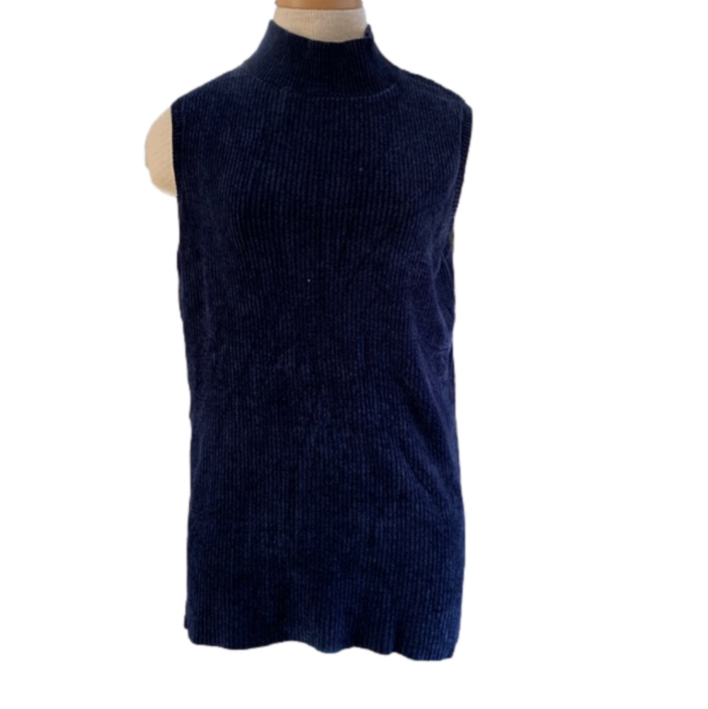 Lafayette 148 blue chenille sleeveless high neck top size large